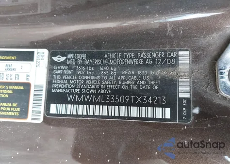 2009 Mini Cooper Clubman from USA, damaged, VIN WMWML33509TX34213